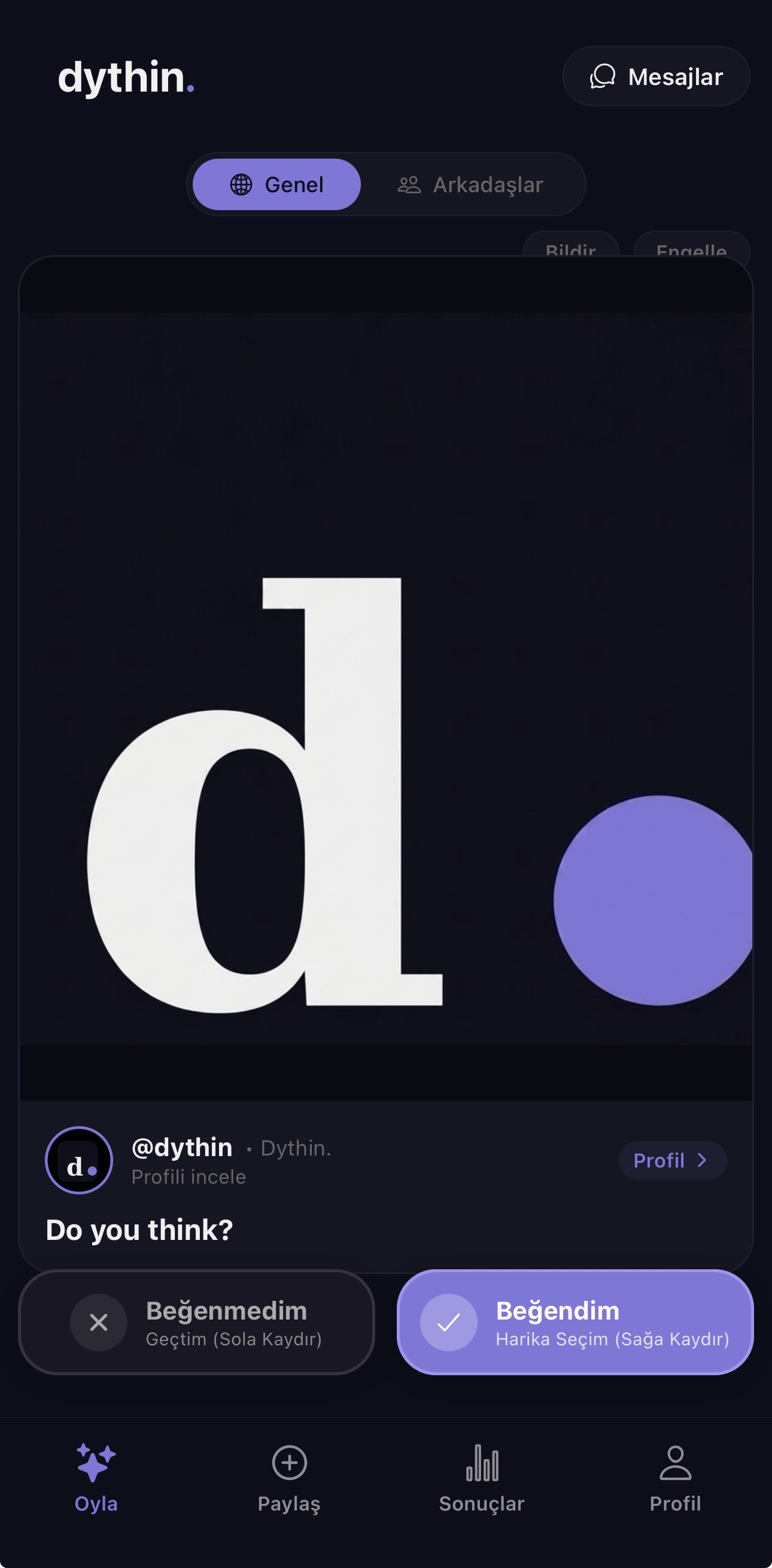 Dythin canlı oylama ekranı